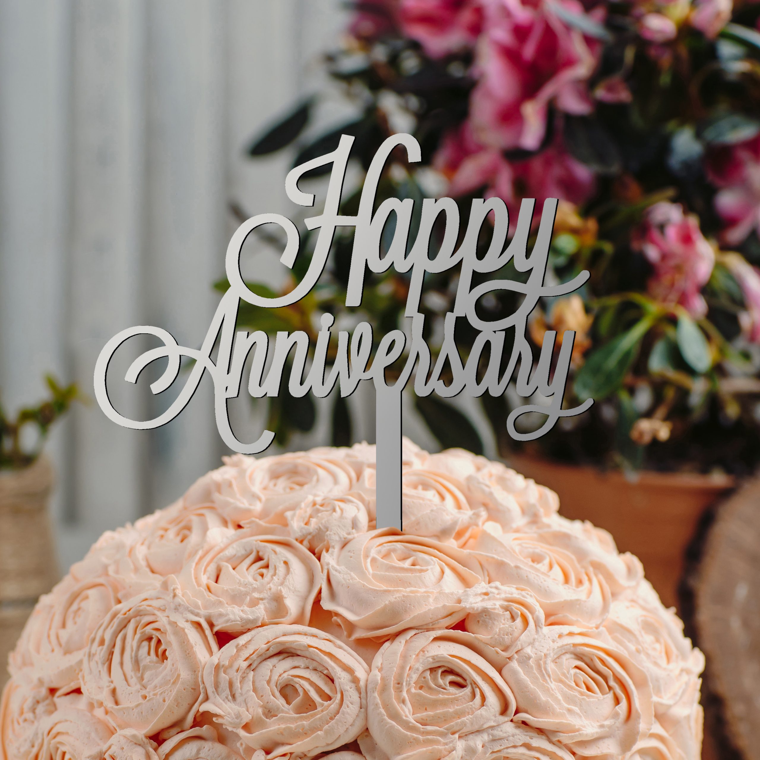 تاپر کیک و گل Happy Anniversary